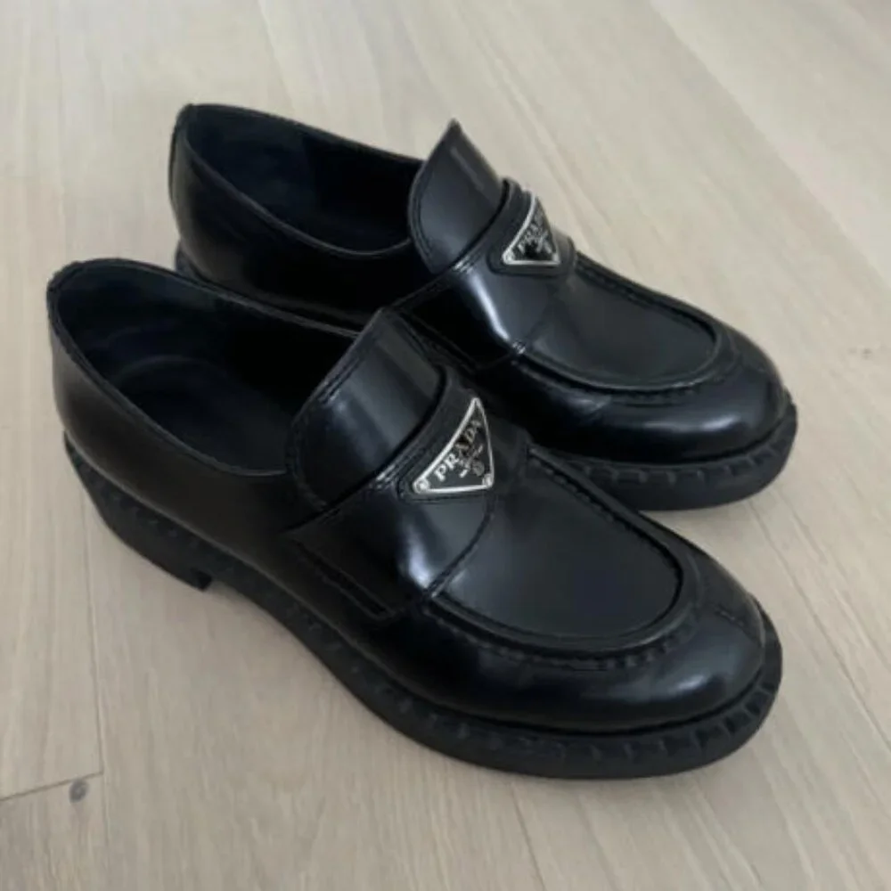 PRADA Chocolate Brushed Leather Loafer Black Size 38 - Picture 2 of 5